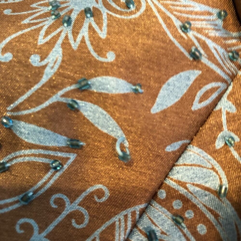 Victor Costa brown blue floral beaded rhinestone button blazer jacket size 6 - Picture 12 of 15